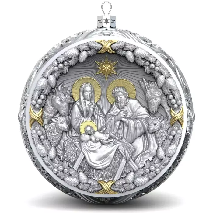 Set of 2 silver Christmas balls "Christmas and Savior"